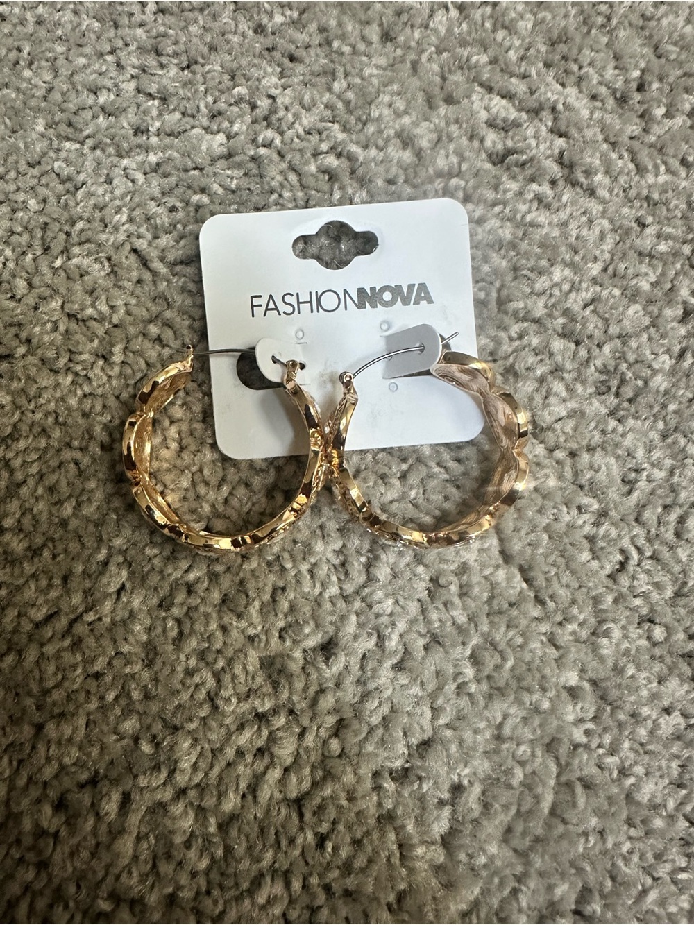 Fashion Nova Gold Twisted Hoop Earrings With Rhinestones